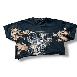 Distressed Bleach Splatter Skull Graphic Cropped Tee Women’s Large Grunge Metal